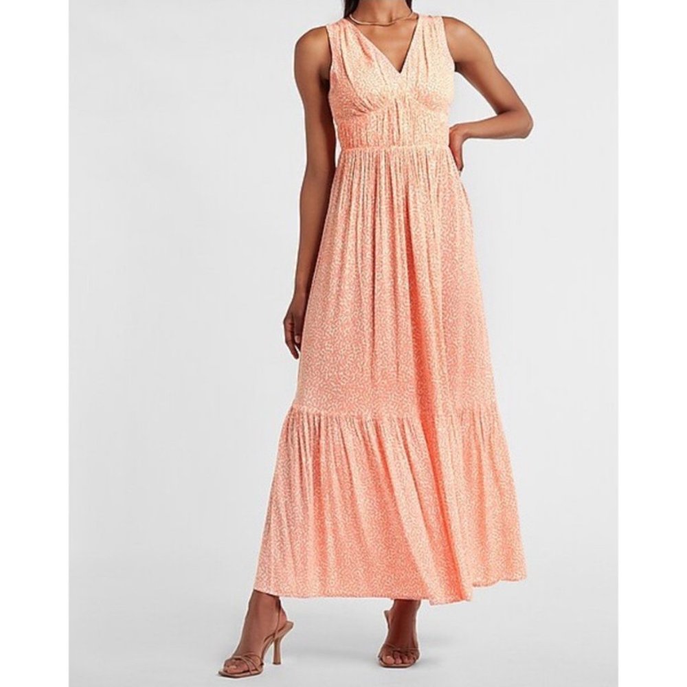 NWT Printed V-Neck Seamed Maxi Dress, Express, XS